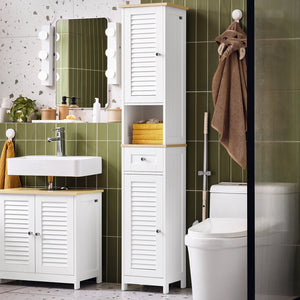 mobile a colonna bagno salvaspazio Bianco Con Cassetti Bianco-Naturale L32*A170*P30 cm, FRG236-WN