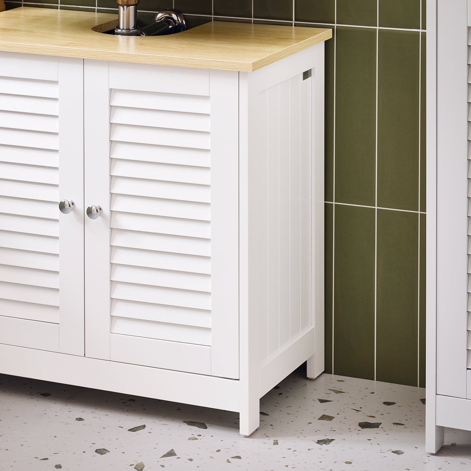 Mobile Base per lavabo con 2 Ante in Stile tapparelle,Bianco-Naturale,L60*P35*A59cm,FRG237-WN