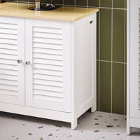 Mobile Base per lavabo con 2 Ante in Stile tapparelle,Bianco-Naturale,L60*P35*A59cm,FRG237-WN