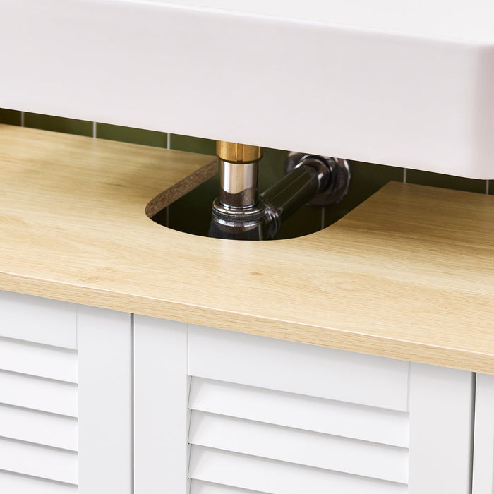 Mobile Base per lavabo con 2 Ante in Stile tapparelle,Bianco-Naturale,L60*P35*A59cm,FRG237-WN