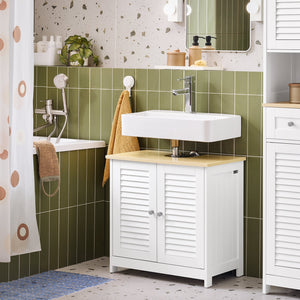 Mobile Base per lavabo con 2 Ante in Stile tapparelle,Bianco-Naturale,L60*P35*A59cm,FRG237-WN