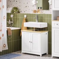 Mobile Base per lavabo con 2 Ante in Stile tapparelle,Bianco-Naturale,L60*P35*A59cm,FRG237-WN
