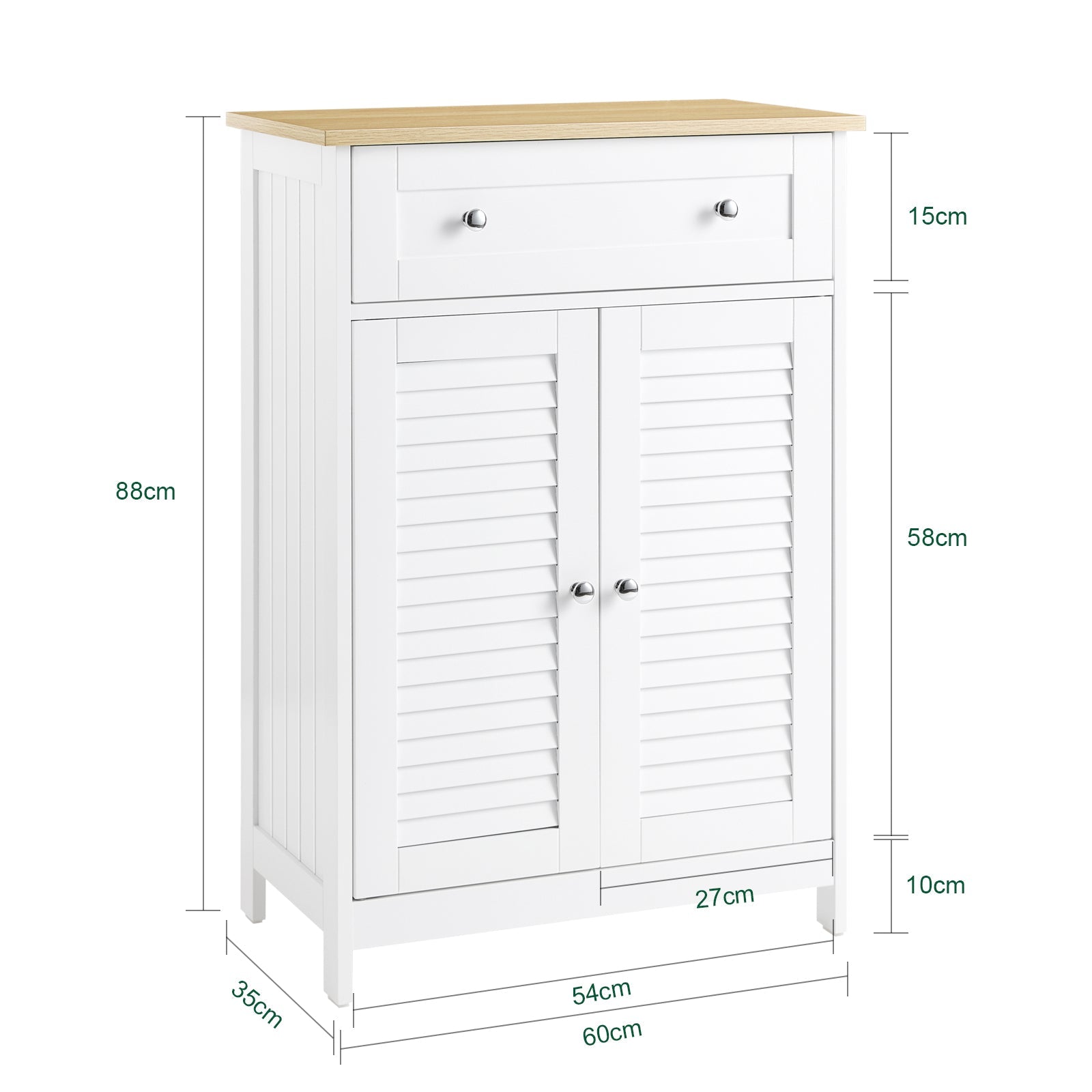 Mobiletto Base per Bagno o Ingresso, con Due Ante e cassetto, in Stile tapparelle, Bianco-Naturale, FRG238-WN