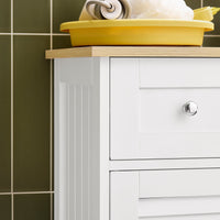 Mobiletto Base per Bagno o Ingresso, con Due Ante e cassetto, in Stile tapparelle, Bianco-Naturale, FRG238-WN