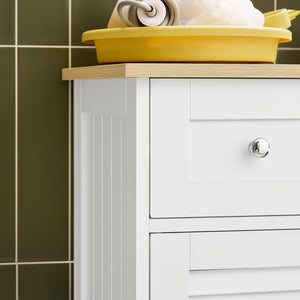 Mobiletto Base per Bagno o Ingresso, con Due Ante e cassetto, in Stile tapparelle, Bianco-Naturale, FRG238-WN