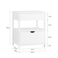 SoBuy Comodino camera da letto con 2 cassetti Tavolino divano stretto Comodino Bianco 45x38x56 cm FRG258-II-W