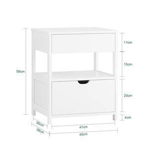 SoBuy Comodino camera da letto con 2 cassetti Tavolino divano stretto Comodino Bianco 45x38x56 cm FRG258-II-W
