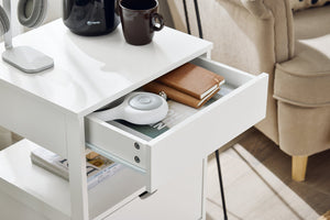 SoBuy Comodino camera da letto con 2 cassetti Tavolino divano stretto Comodino Bianco 45x38x56 cm FRG258-II-W