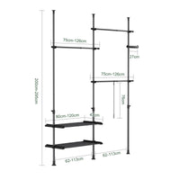 SoBuy FRG34-II-SCH, Telescopic Appendiabiti da Terra, Robusto Stand Appendiabiti con Aste e Ripiani, Armadio Aperto Regolabile per Camera da Letto, Porta Abiti Nero