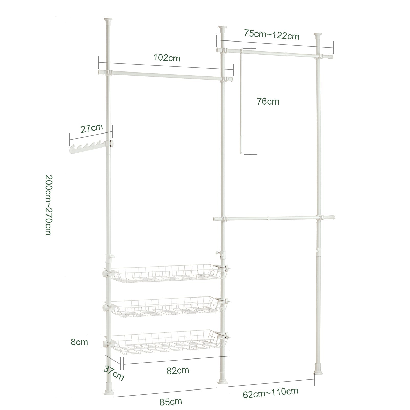 Cabina Armadio Guardaroba Componibile Appendiabiti Bianco FRG34-W