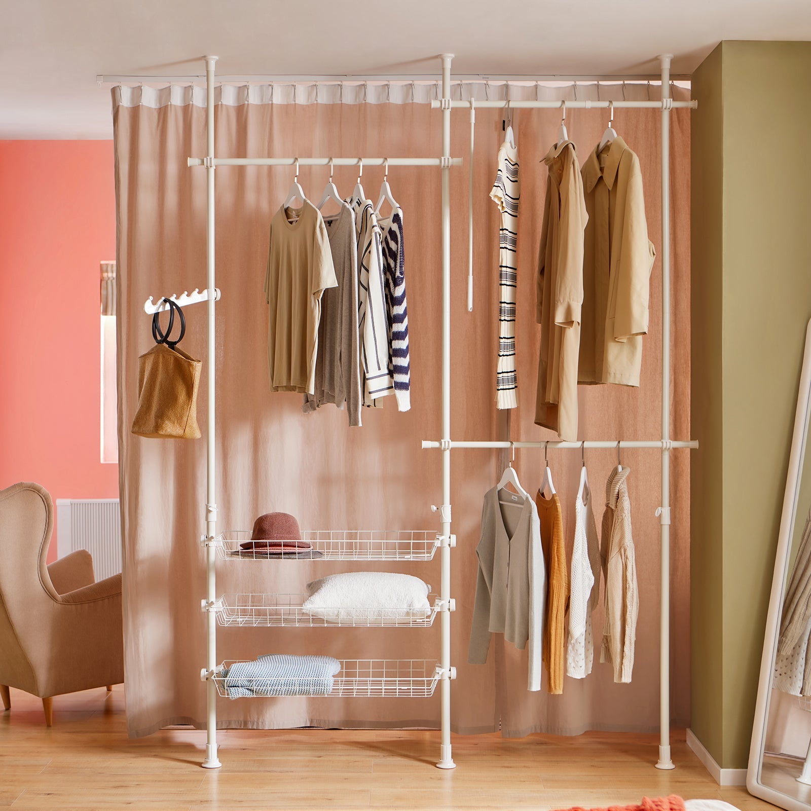 Cabina Armadio Guardaroba Componibile Appendiabiti Bianco FRG34-W