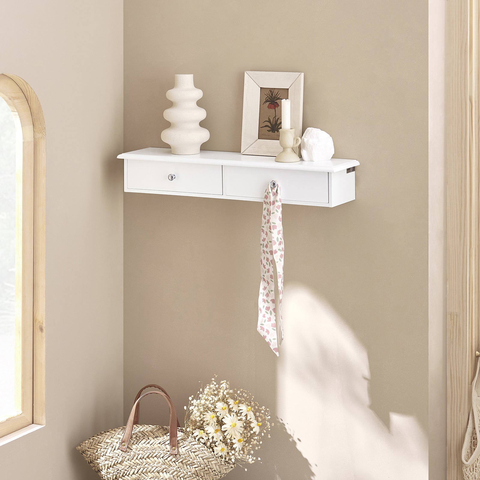 SoBuy FRG43-W Mensola con cassetti, Libreria, porta gioielli a chiavi,bianco