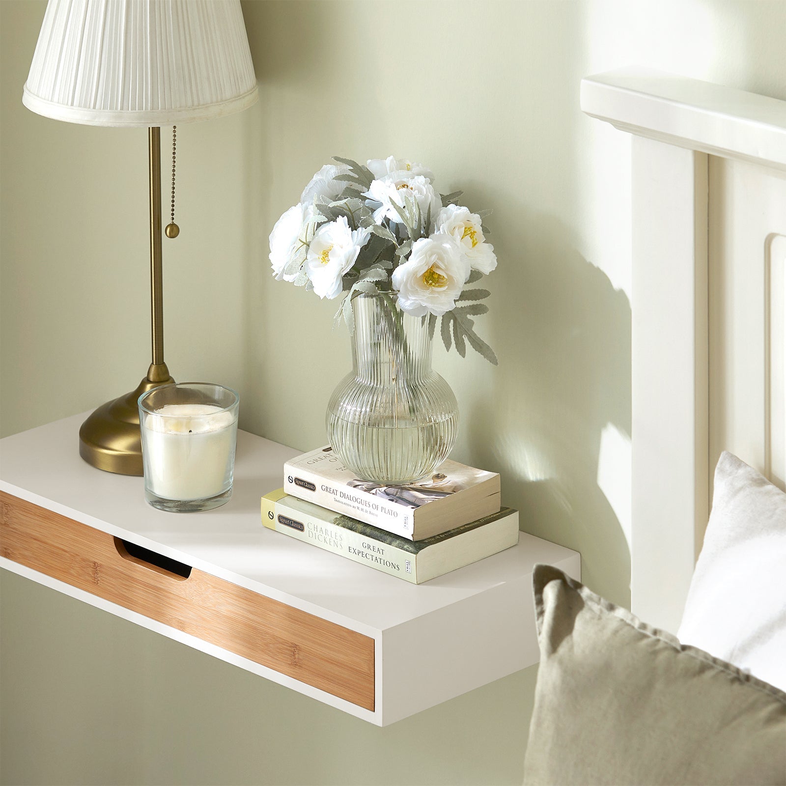 Mensola Da Muro Libreria Mensola Con Cassetto Bianco 60 x 24 x 8 cm FRG93-WN