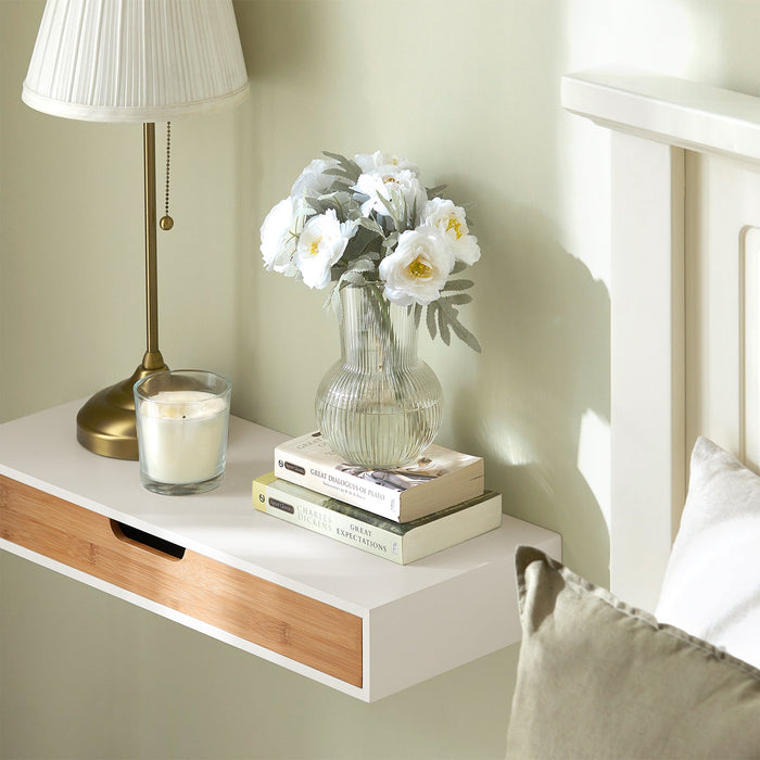 Mensola Da Muro Libreria Mensola Con Cassetto Bianco 60 x 24 x 8 cm FRG93-WN