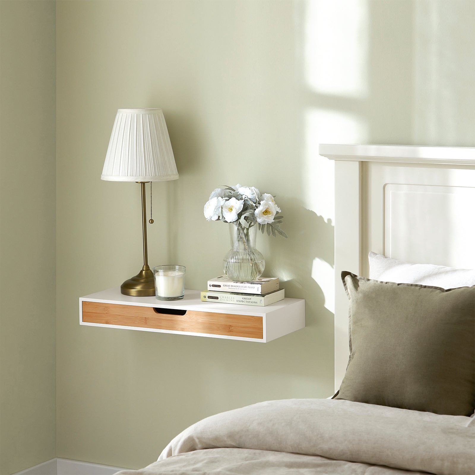 Mensola Da Muro Libreria Mensola Con Cassetto Bianco 60 x 24 x 8 cm FRG93-WN