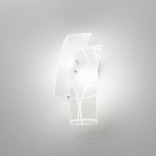 Frida - Applique da parete 2 luci E14 in vetro satinato bianco - Montatura cromata, design elegante, IP20, max 2x42W, lampadine escluse, larg 46cm