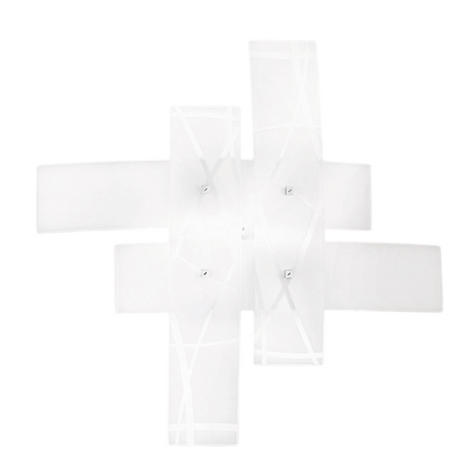 Frida - Applique da parete 4 luci E27 in vetro bianco satinato - Montatura cromo, IP20, max 4x52W, lampadine escluse, larghezza 91cm