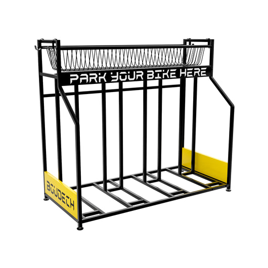 Parkade - Rastrelliera Portabici 4 Posti a Pavimento da Garage con Cesta Portaoggetti e 4 Ganci in Metallo Nero