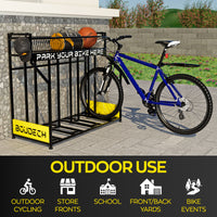 Parkade - Rastrelliera Portabici 4 Posti a Pavimento da Garage con Cesta Portaoggetti e 4 Ganci in Metallo Nero