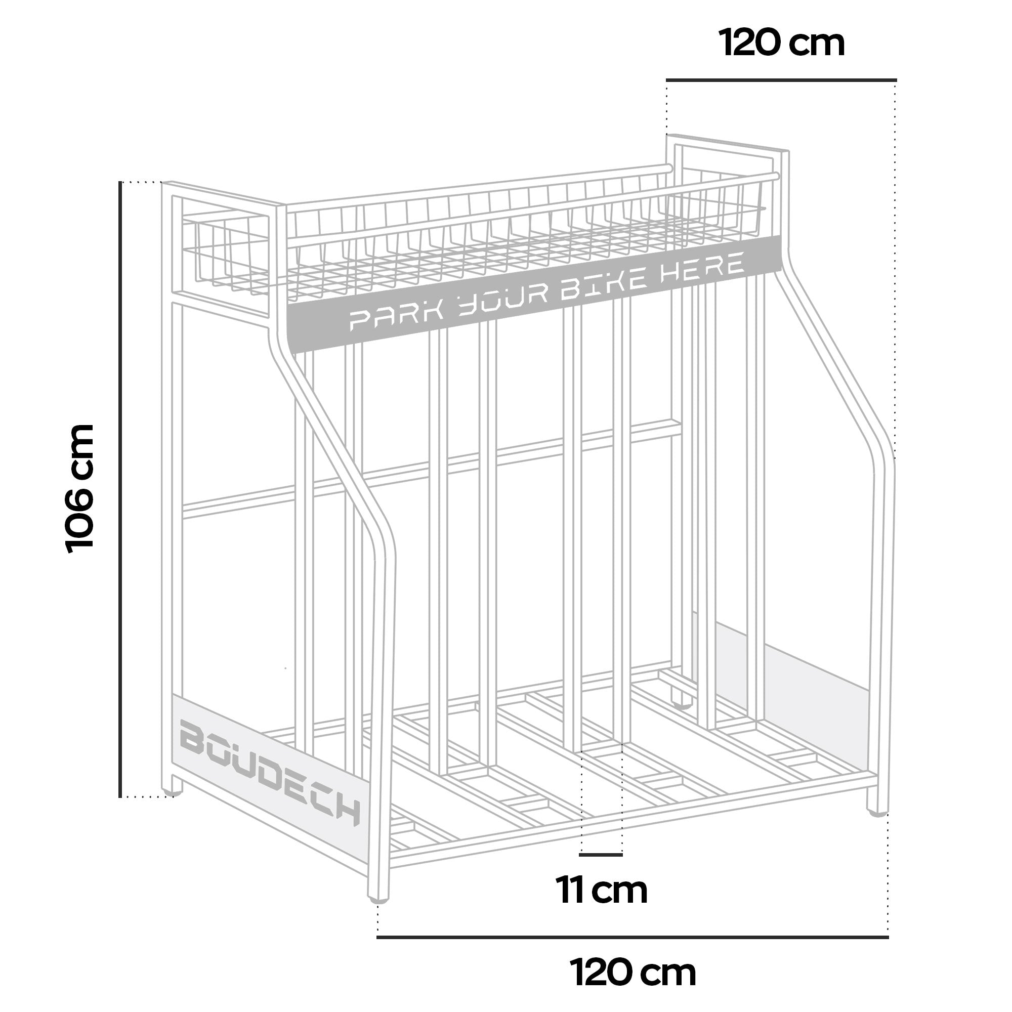 Parkade - Rastrelliera Portabici 4 Posti a Pavimento da Garage con Cesta Portaoggetti e 4 Ganci in Metallo Nero