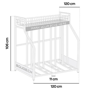 Parkade - Rastrelliera Portabici 4 Posti a Pavimento da Garage con Cesta Portaoggetti e 4 Ganci in Metallo Nero