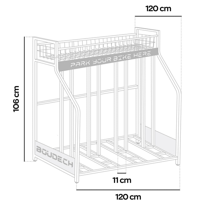Parkade - Rastrelliera Portabici 4 Posti a Pavimento da Garage con Cesta Portaoggetti e 4 Ganci in Metallo Nero