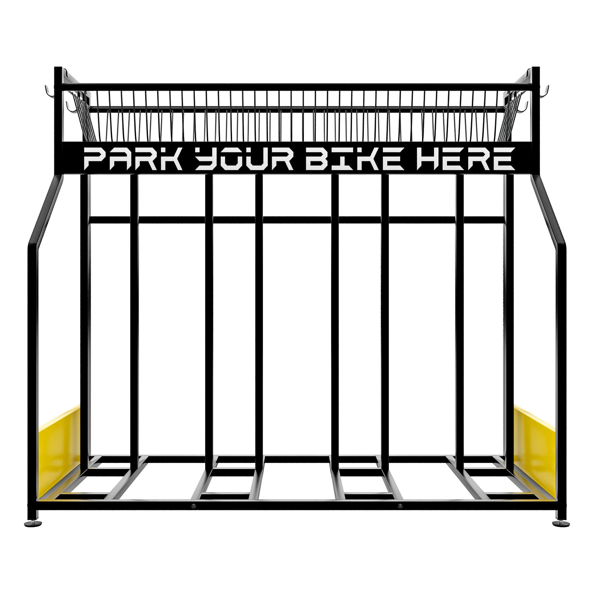 Parkade - Rastrelliera Portabici 4 Posti a Pavimento da Garage con Cesta Portaoggetti e 4 Ganci in Metallo Nero