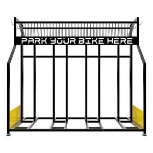 Parkade - Rastrelliera Portabici 4 Posti a Pavimento da Garage con Cesta Portaoggetti e 4 Ganci in Metallo Nero