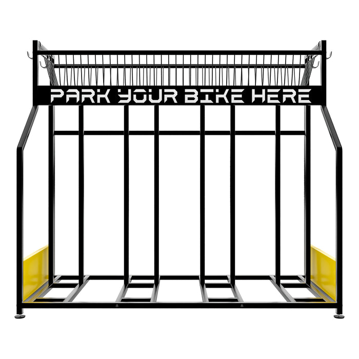 Parkade - Rastrelliera Portabici 4 Posti a Pavimento da Garage con Cesta Portaoggetti e 4 Ganci in Metallo Nero