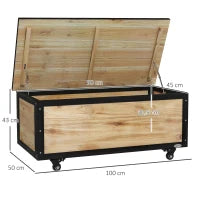 Panca Contenitore da 121L con 4 Rotelle e Maniglie in Legno e Acciaio, 100x50x43cm, Colore Legno