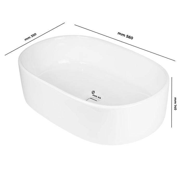 Lavabo da appoggio ceramica bianco ovale arredo bagno lavandino 56x35x14 cm *** finitura- lucido, confezione 1