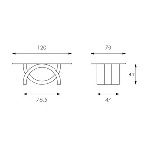 Tavolino da salotto Connectio White Agata con piana in vetro - cm 70 X 120 H. 41 | Duzzle