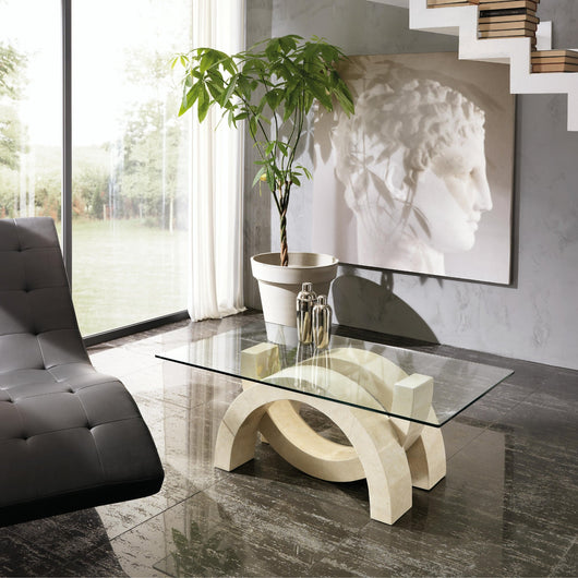 Tavolino da salotto Connectio White Agata con piana in vetro - cm 70 X 120 H. 41 | Duzzle