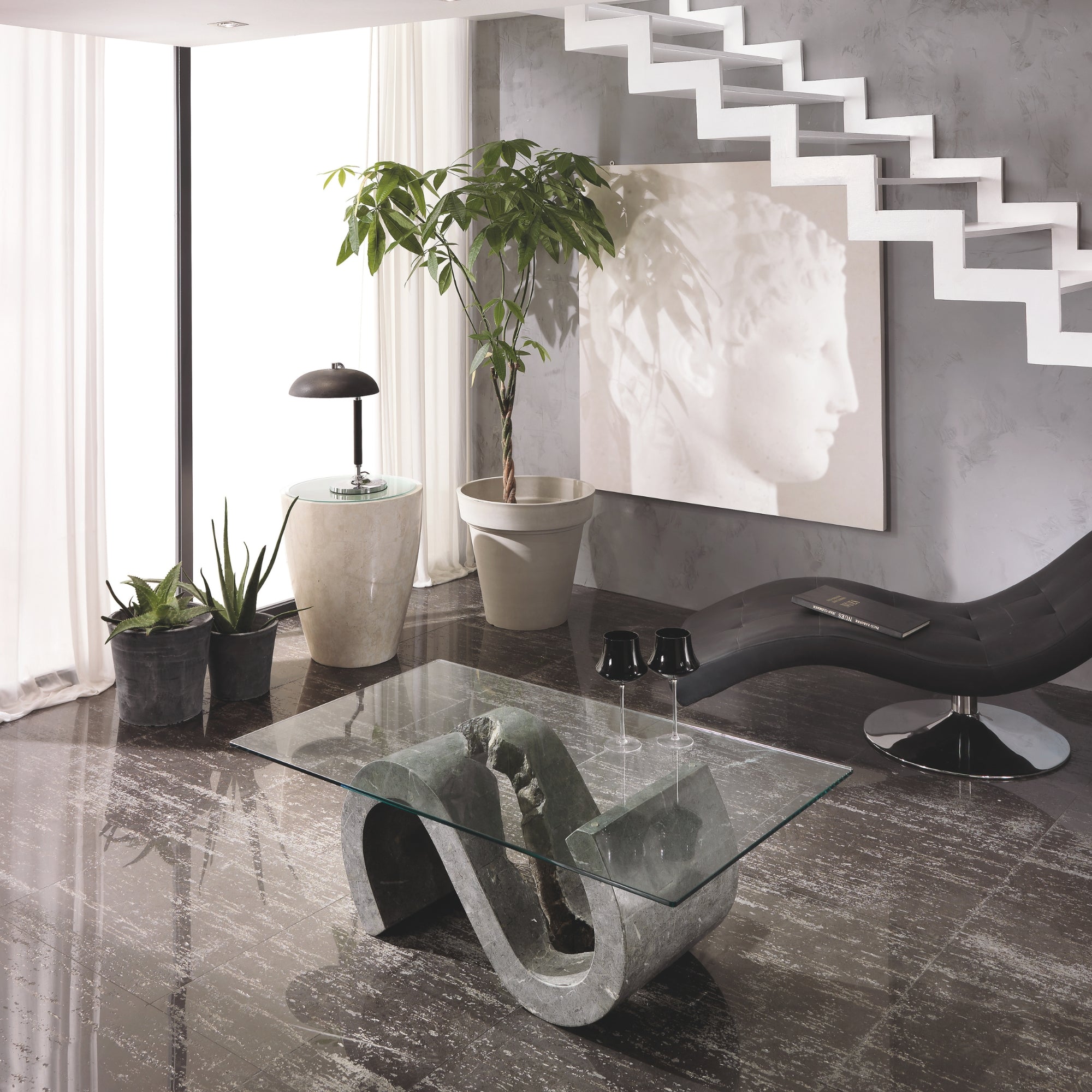 Tavolino da salotto Solus Grey Tagalog con piana in vetro - cm 70 X 120 H. 36 | Duzzle