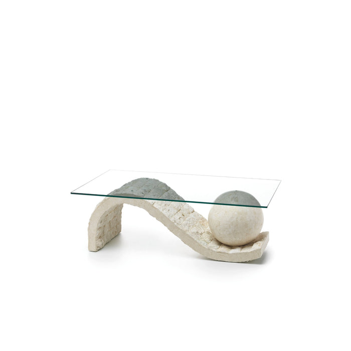 Tavolino da salotto Astra White Agata con piana in vetro - cm 70 X 120 H. 37 | Duzzle