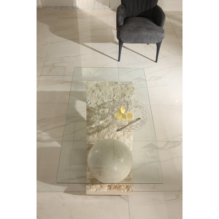 Tavolino da salotto Astra White Agata con piana in vetro - cm 70 X 120 H. 37 | Duzzle