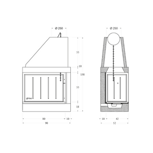 Camino gallipoli rivestimento focolare prefabbricato ghisa ds90 aperto a sinistra