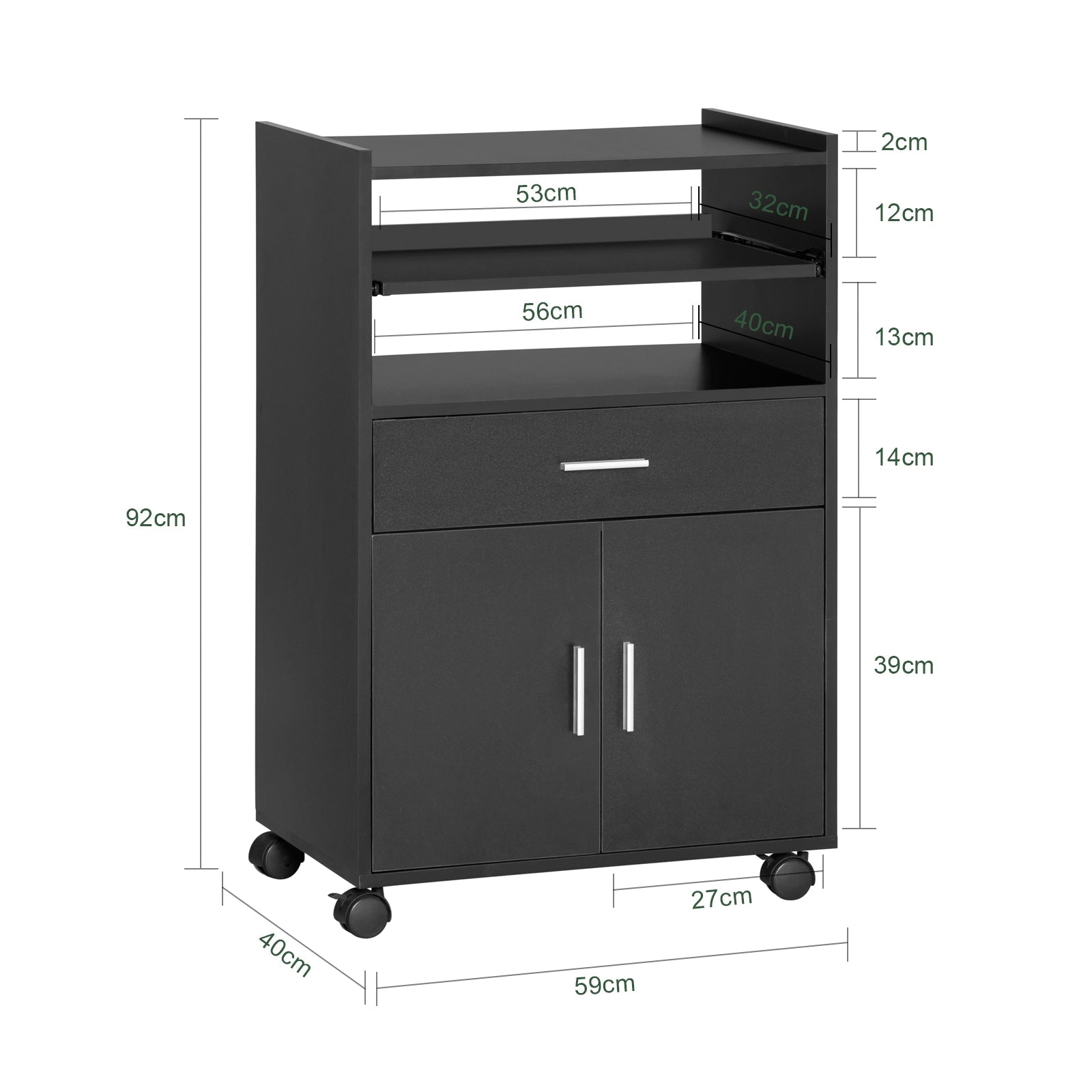 Scaffale per Forno a microonde, Carrello da cucina,credenza con route, Nero FSB09-SCH