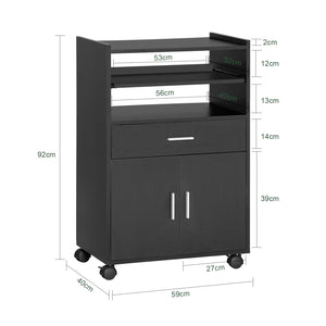 Scaffale per Forno a microonde, Carrello da cucina,credenza con route, Nero FSB09-SCH