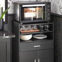 Scaffale per Forno a microonde, Carrello da cucina,credenza con route, Nero FSB09-SCH