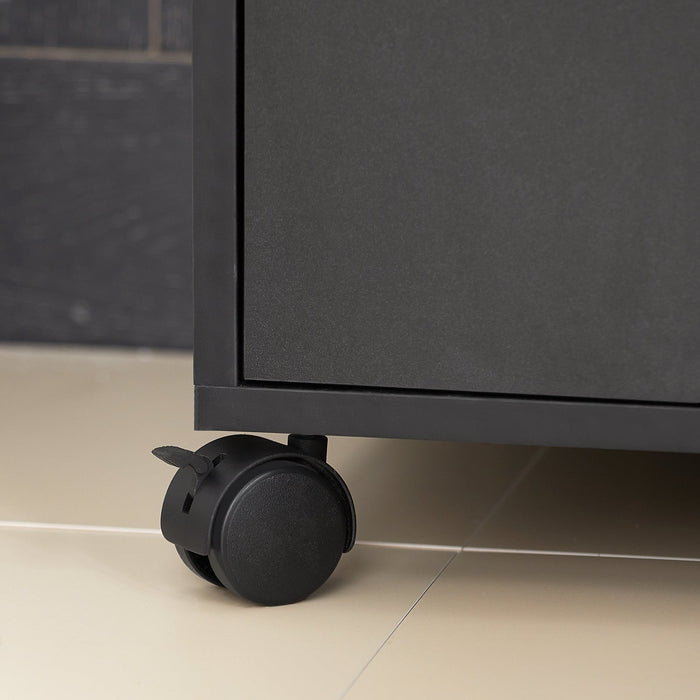 Scaffale per Forno a microonde, Carrello da cucina,credenza con route, Nero FSB09-SCH