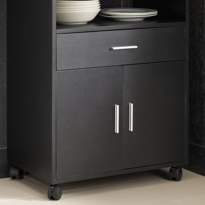 Scaffale per Forno a microonde, Carrello da cucina,credenza con route, Nero FSB09-SCH