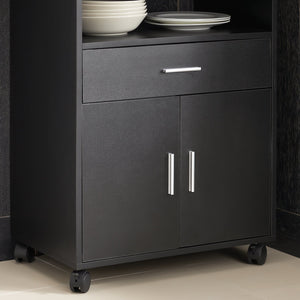 Scaffale per Forno a microonde, Carrello da cucina,credenza con route, Nero FSB09-SCH