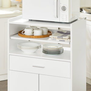 Scaffale per Forno a microonde, Carrello da cucina,credenza con route, Bianco FSB09-W