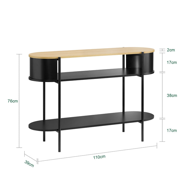 SoBuy Consolle Ingresso Tavolo Consolle Salvaspazio in Legno Chiaro e Metallo Nero, Mobile Ingresso Moderno con Ripiani, Stile Industriale per Corridoio, Soggiorno o Ufficio 110×39×76 cm FSB102-SCH