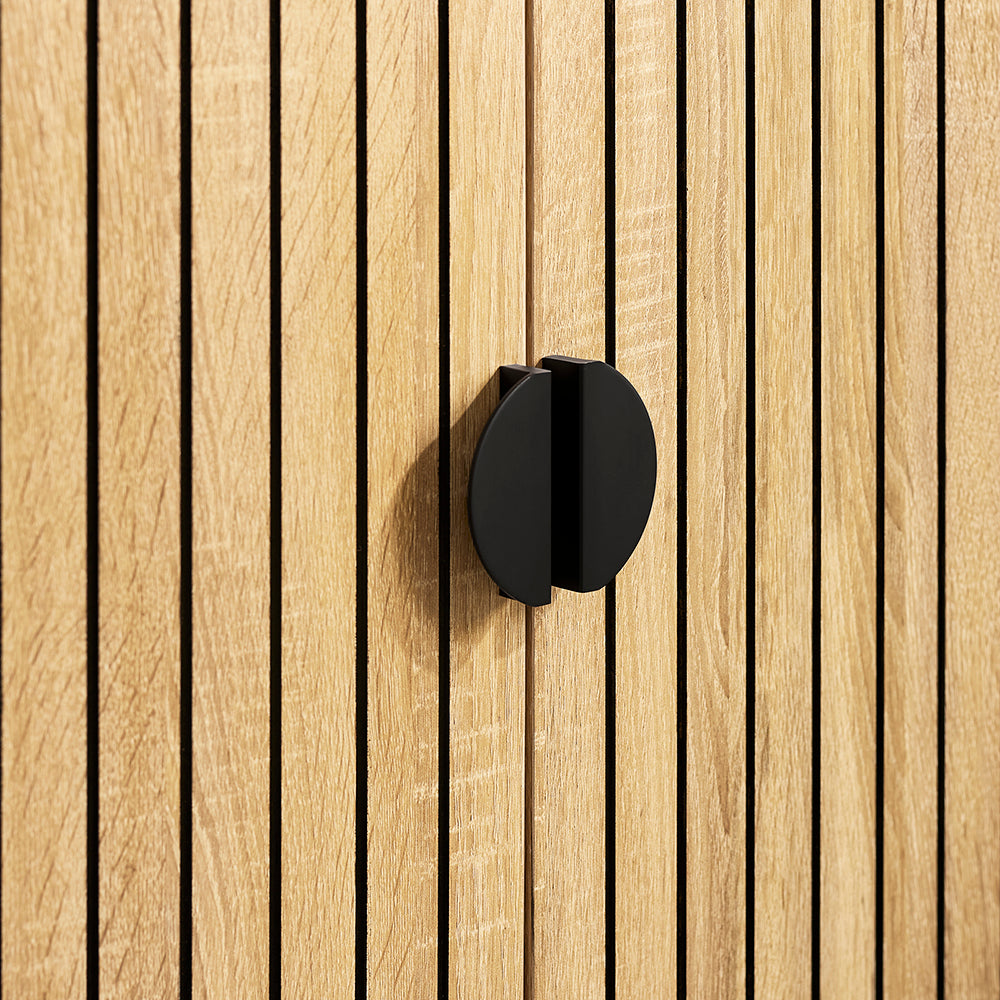 SoBuy mobile cucina salvaspazio, mobiletto cucina – credenza cucina e madia soggiorno con vano microonde Ø6cm, 2 cassetti, anta a lamelle, ripiano regolabile, gambe in metallo, 107×40×85 cm FSB103-N