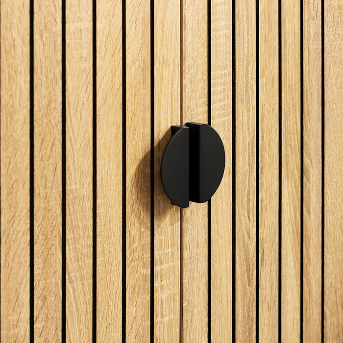 SoBuy mobile cucina salvaspazio, mobiletto cucina – credenza cucina e madia soggiorno con vano microonde Ø6cm, 2 cassetti, anta a lamelle, ripiano regolabile, gambe in metallo, 107×40×85 cm FSB103-N