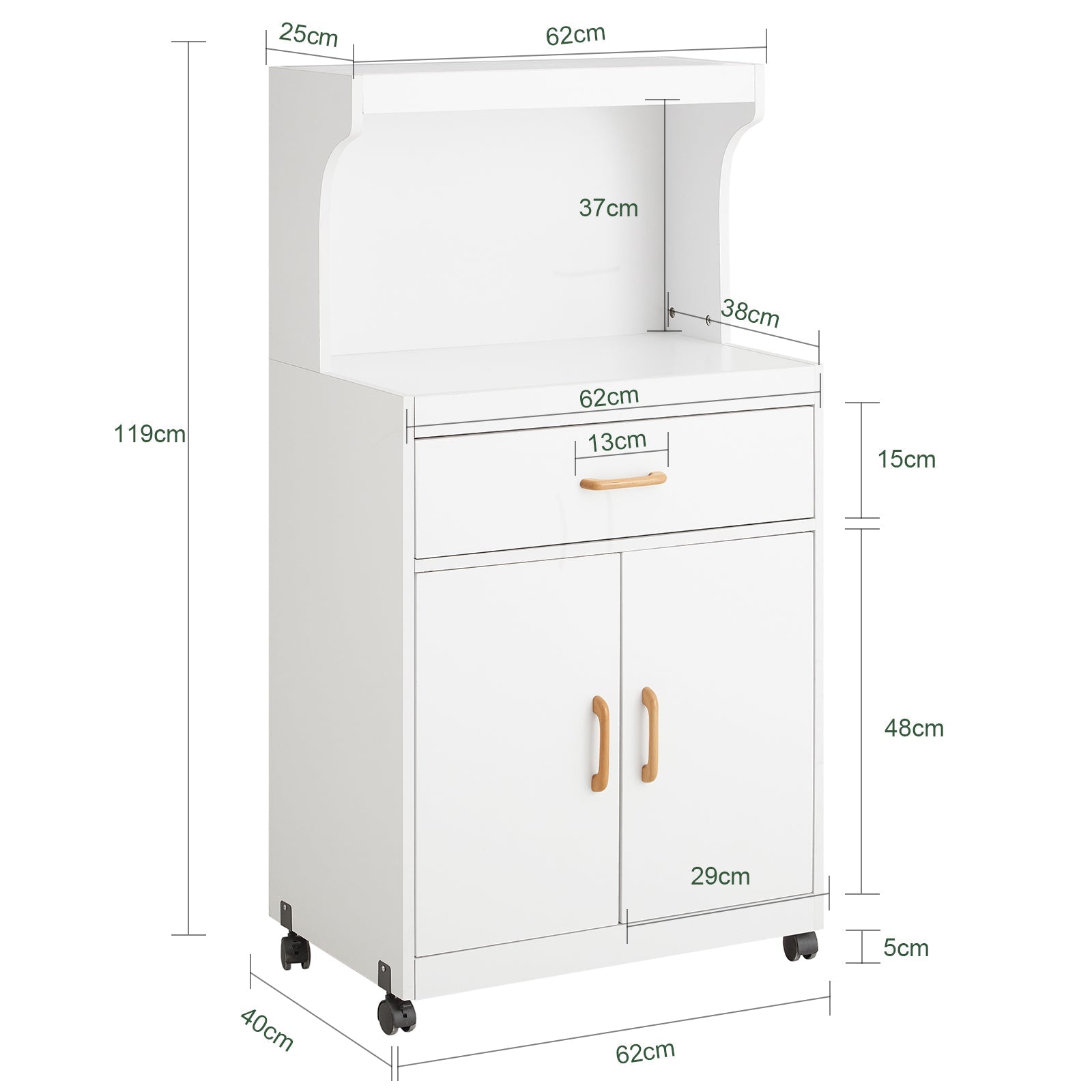 Mobile microonde Credenza cucina con route, bianco, FSB12-W