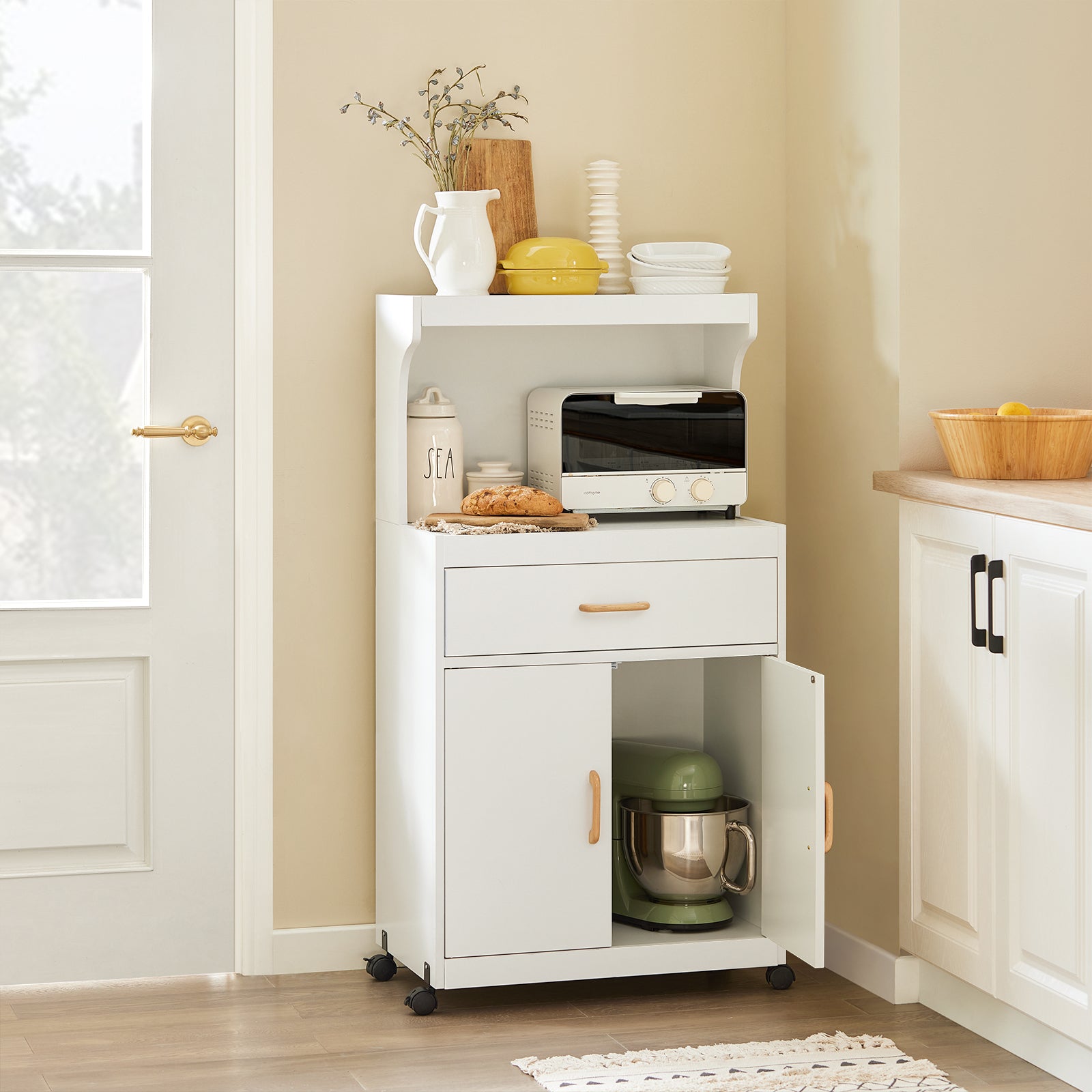 Mobile microonde Credenza cucina con route, bianco, FSB12-W