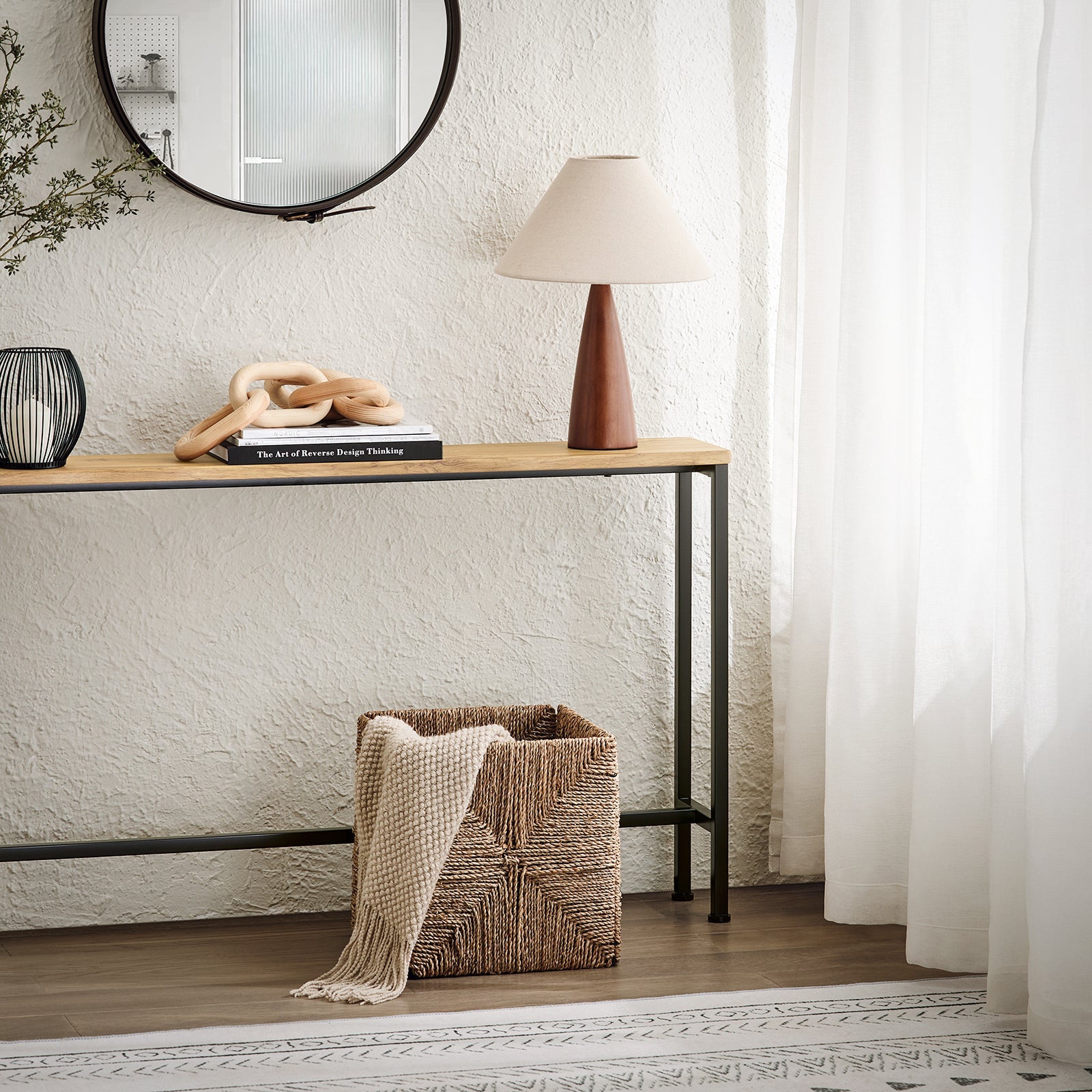 Tavolo da Consolle Vintage Tavolo da Ingresso Tavolo per Divano salvaspazio L120*P20*A65 cm Naturale FSB19-E